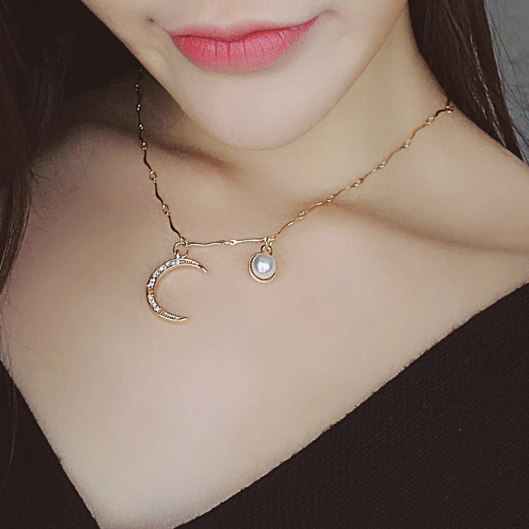moon full Cubic Zirconia pearl women necklace Hypoallergenic fadeless fashion jewelry for women girl gift