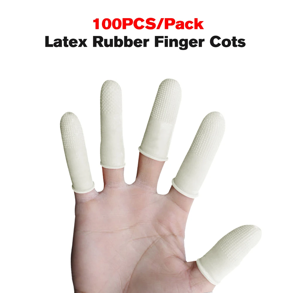 100pcs/Pack Latex Rubber Finger Cots Reusable Antislip Fingertips