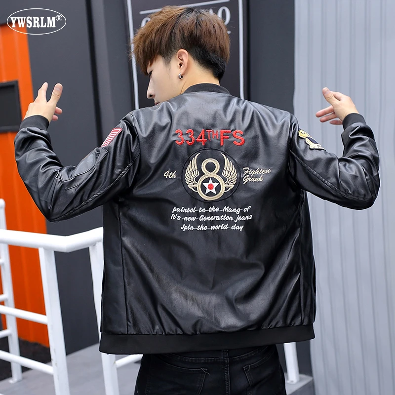 YWSRLM nueva PU chaqueta de cuero hombres letras bordados y parches primavera diseño masculino Faux delgadas JK71 _ - AliExpress Mobile