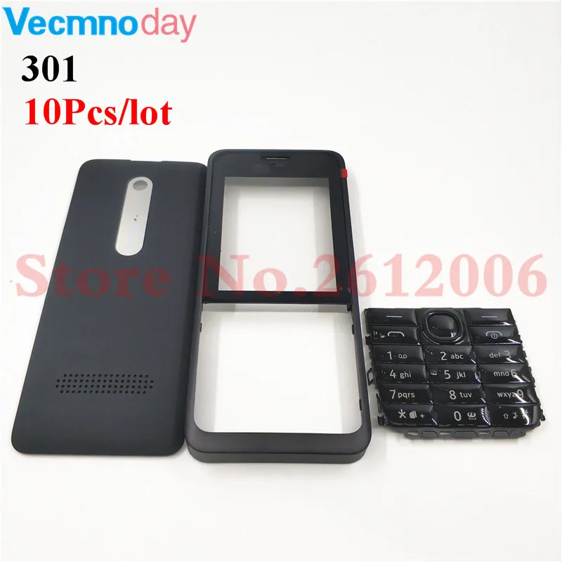 

10Pcs/lot Good quality For Nokia Asha 301 n301 Dual card version Housing Cover + English Keypad + Battery Cover With Logo