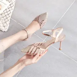 2019 лето новый стиль простой сплошной цвет туфли на высоком каблуке с острым носком женская обувь из сетчатого материала дышащие, удобные