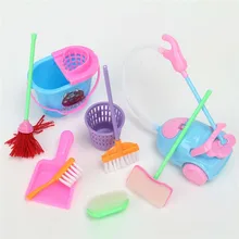 Girl House Dolls Furniture Cleaning Kit Set Home Furnishing Funny Vacuum Cleaner Mop Broom Tools 9Pcs