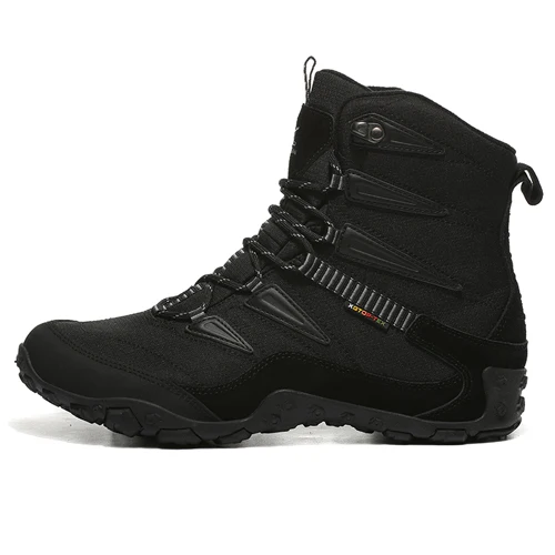 XIANG GUAN/зимняя обувь для пешего туризма с плюшевой подкладкой; мужские Нескользящие зимние ботинки; мужская уличная спортивная обувь для мужчин; теплая Треккинговая обувь для женщин - Цвет: Black Gray-lovers