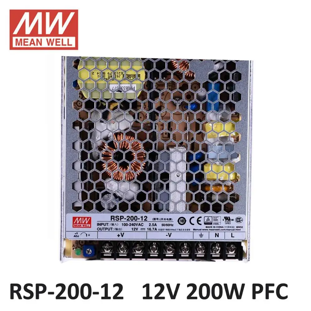 PFC Функция оригинальный бренд MEAN WELL представляет RSP 200W переключение Питание 12 V 24 27