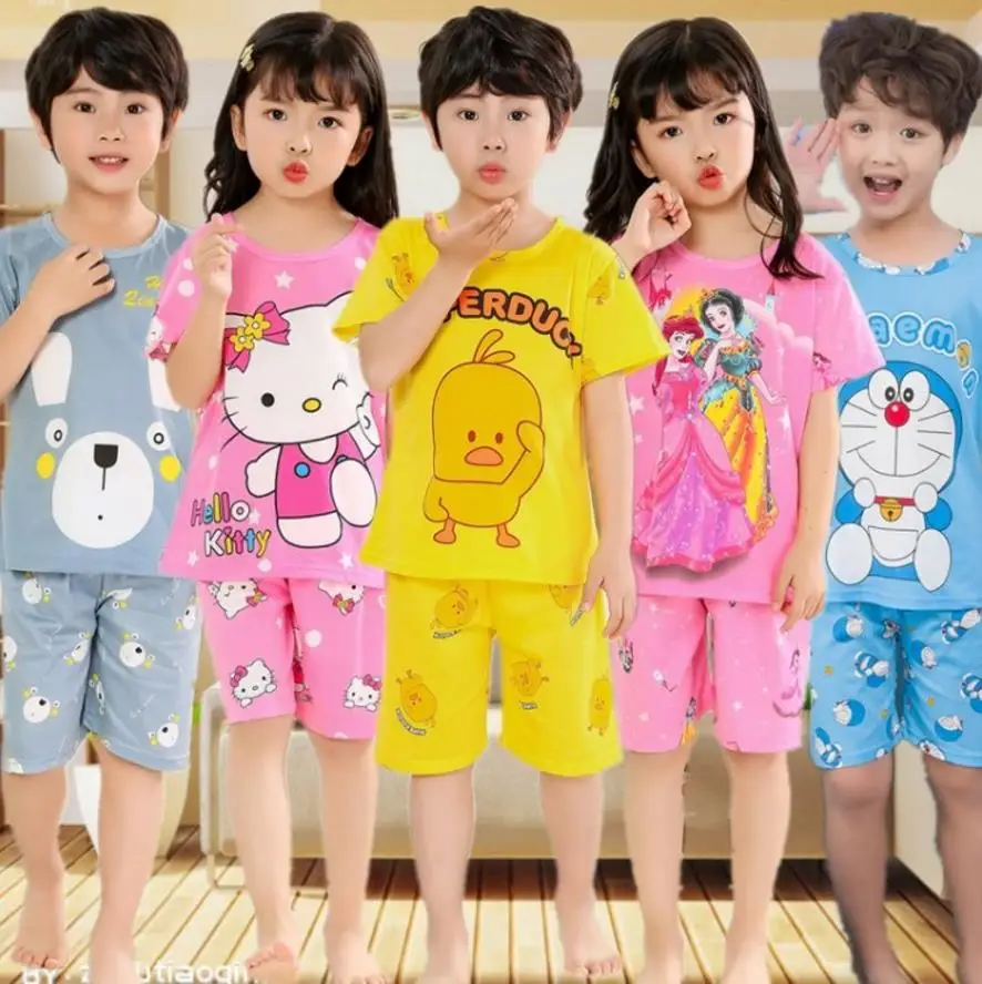 

Summer children Short Sleeve cotton sleepwear Boys Cartoon Bebes Pyjamas Girls Home Clothing Boy nightwear Baby kids Pajamas Set