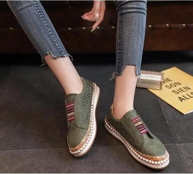 Women Slip-on Mixed Color Loafers Ladies Round Toe Low Top Sneakers Female Platform Casual Shoes Woman Breathable Walking Shoes