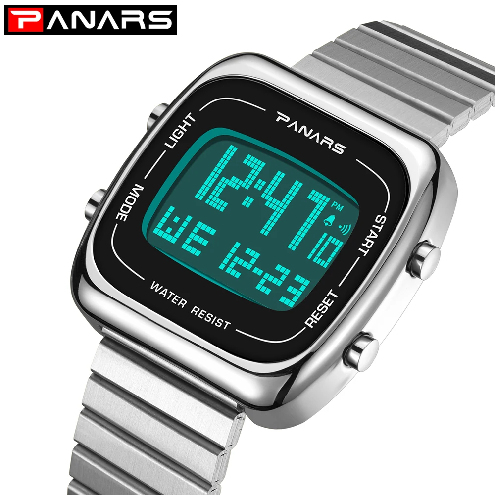 

PANARS Led Watch Men Stainless Watch Men Luxury 50M Waterproof Sports Watches Wristwatch Mens relogio digital masculino 2019