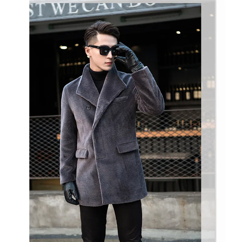 Natural wool coats outerwear men turn down collar single