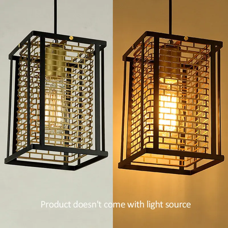 

HUANJUNSHI E27 Rectangle Lantern Vintage Pendant Lamp Concise Ceiling Lamp Bulb Restaurant Bar Attic Bookstore Cage Lamp