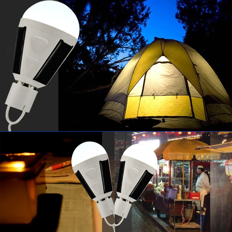 Перезаряжаемый портативный E27 Светодиодный светильник на солнечной батарее 7 Вт 12 Вт 85 В-265 в умная лампа для аварийного отключения питания для кемпинга, туризма, рыбалки, открытый светильник