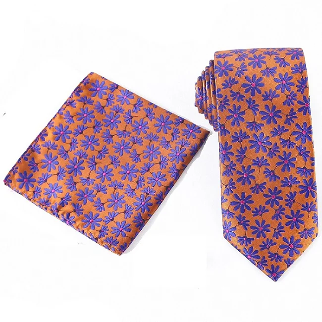 Tailor Smith Necktie and Hankerchief Set Dot Animal Wolf Shark Floral Tie Set 7.5CM Microfiber Woven Suit Tie with Pocket Square - Color: WTHS-021 tie set