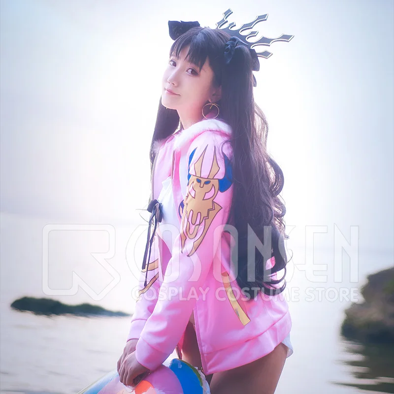 Fate Grand Order Ishtar Rin FGO купальник бикини с капюшоном Куртка Косплей Костюм Полный