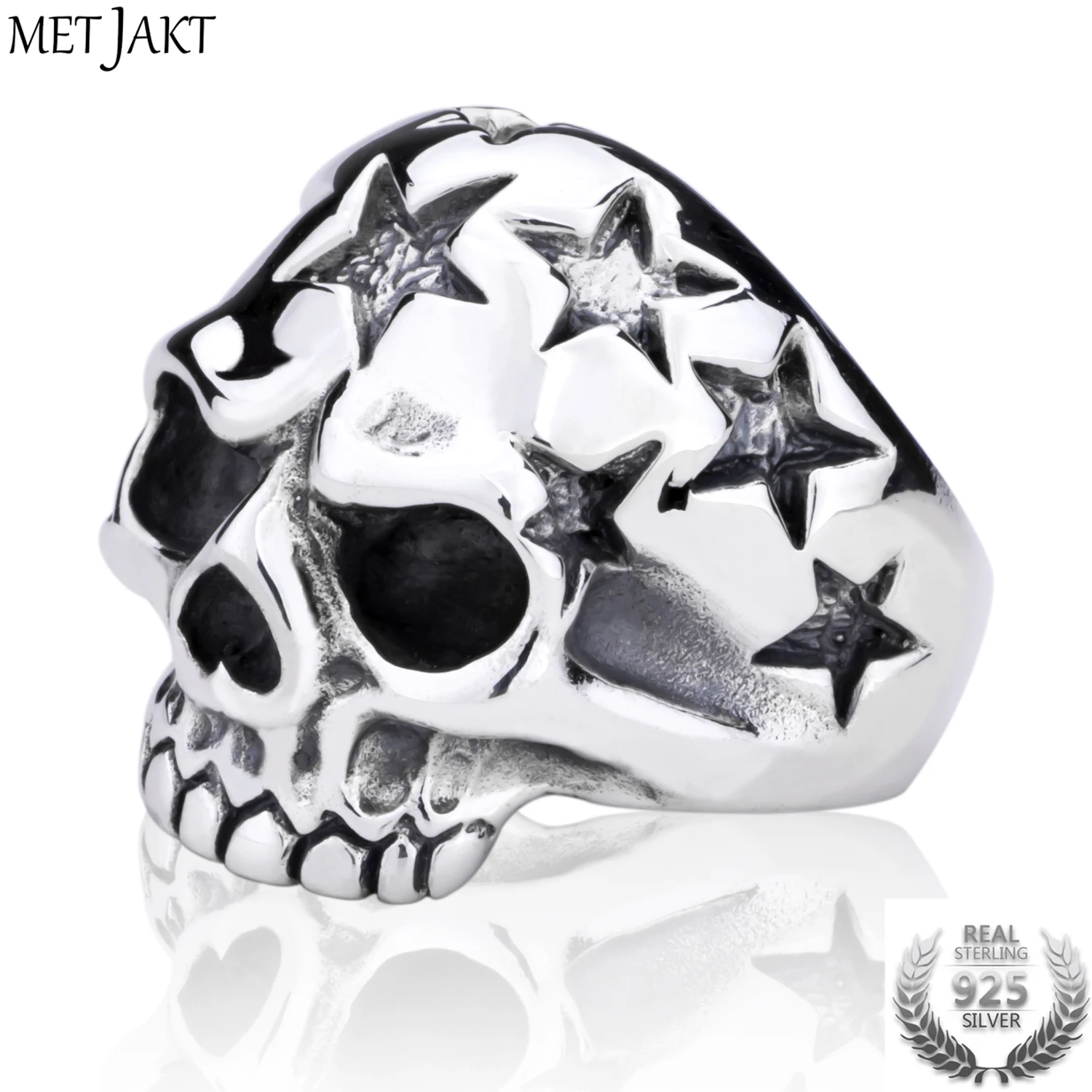 

MetJakt Domineering Punk Skull and Star Ring Solid 925 Sterling Silver Vintage Steampunk Retro Biker Men's Ring