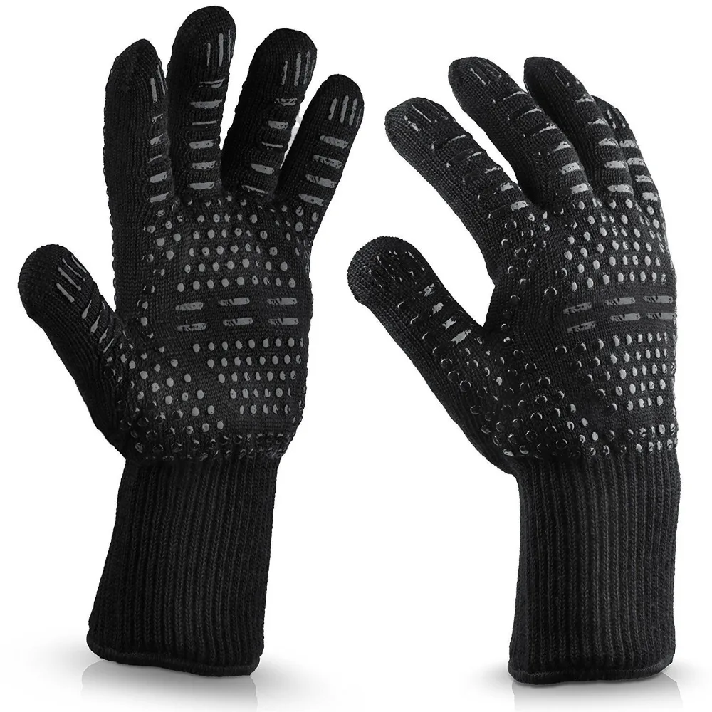 

1/2pcs BBQ Gloves 300-500Centigrade Extreme Heat Resistant Aramid Safety Gloves grill bbq Lining Cotton for kitchen baking tools
