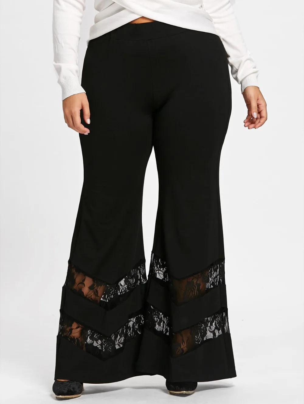 Plus Size New Fashion Style High Waist Lace Pants Woman Ultra Wide Leg ...