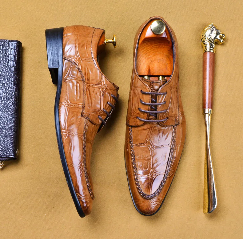 QYFCIOUFU/; Лидер продаж; Роскошные Мужские модельные туфли; мужские туфли ручной работы из натуральной кожи с узором «крокодиловая кожа»; свадебные офисные туфли в деловом стиле