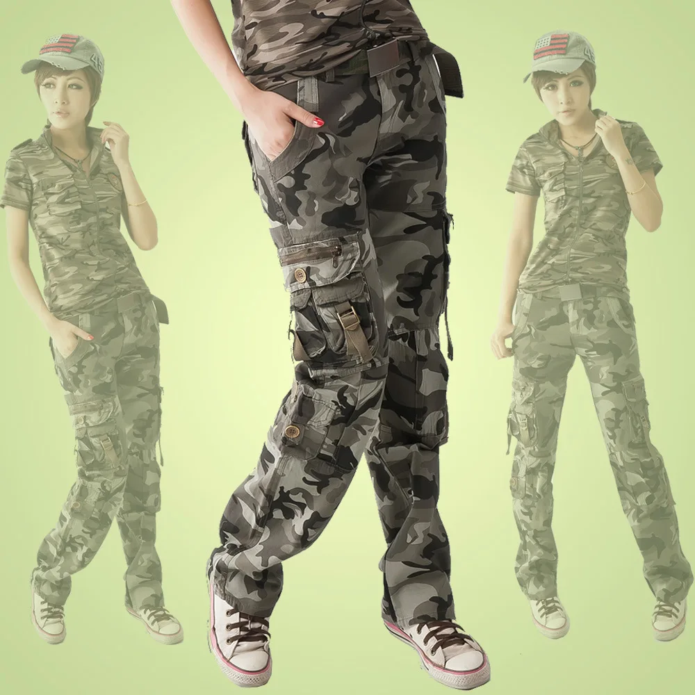 

Winter Women's Casual Sportswear Camouflage Pants Multi-Pocket loose female baggy Cargo Pants Military Plus Size Trousers