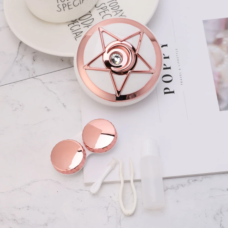 

Circle Contact Lens Box Diamond With Mirror Travel Portable Case Storage Container Kit Round Shape