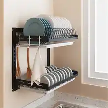 New 304 Stainless Steel Kitchen  Wall Mount Kitchen Organizer   Dish  Plate Cutlery Cup  Drying Rack Storage Holder