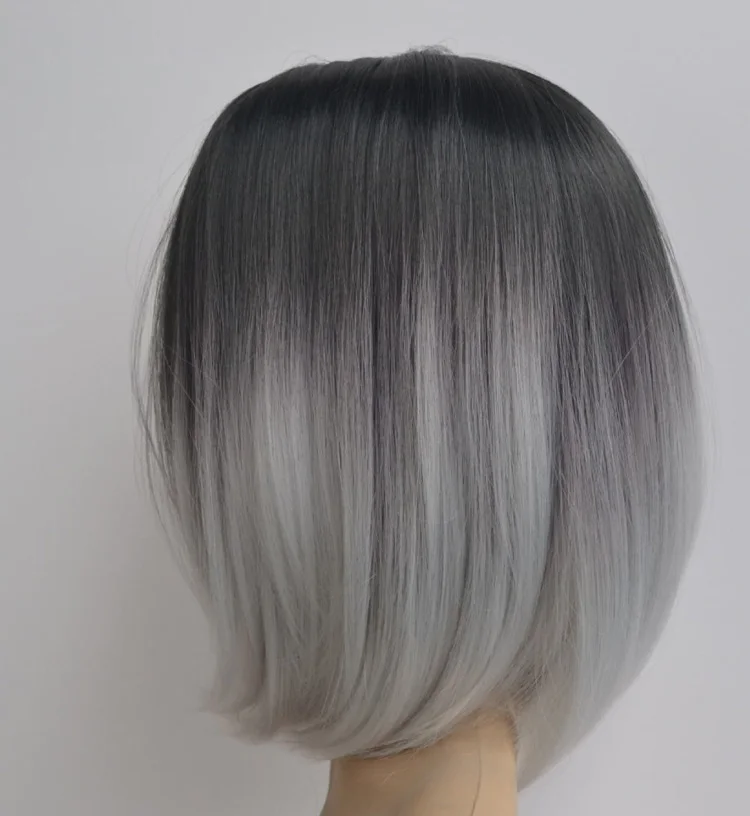 Ombre Wig Black Gray White Mix Color Brazilian Malaysian Women