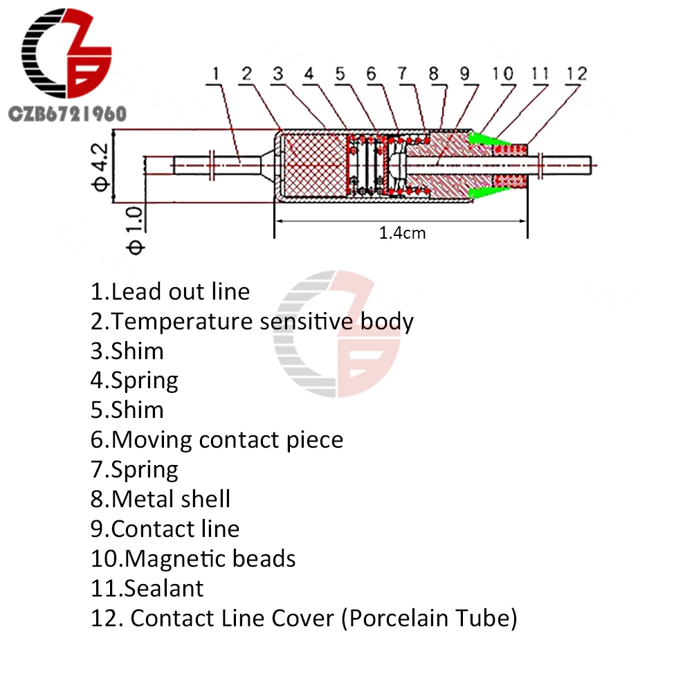 5/10/20 piezas TF fusible térmico RY 10A 250 V caliente fusible temperatura 60C 65C 85C 90C 95C 100C 120C 121C 125C 160C 180C 210C 265C 280C