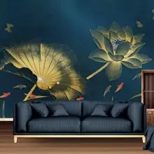Customized 3D mural wallpaper abstract gold light luxury background wall lotus decorative painting