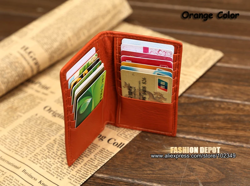 Real leather credit card holder and card wallet car case orange  (3)