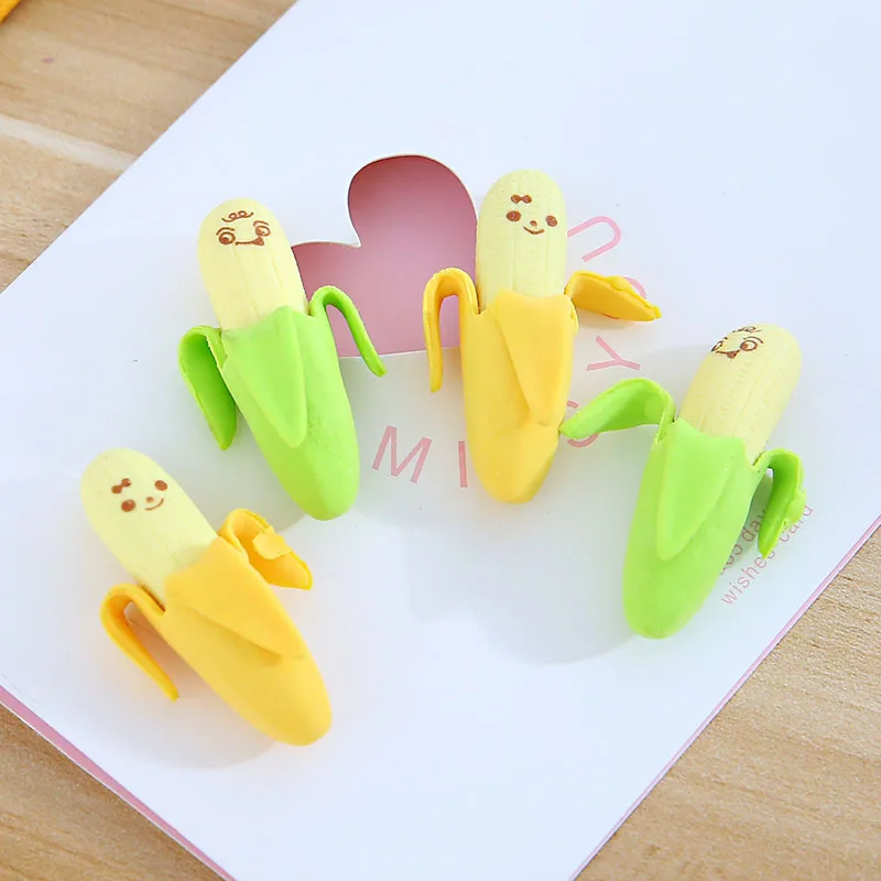 

2 PCS Creative Lovely Cute Cartoon Expression Banana Fruit Style Rubber Pencil Eraser Students Stationery Gift School Supplies