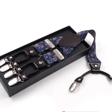 Для взрослых y-образный 6-clip кожаный мужской ремень с принтом 3,5 см нагрудник