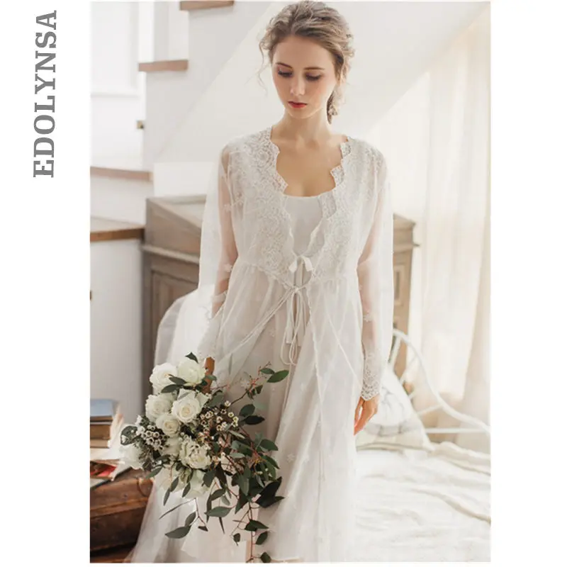 

Sexy Women Robe & Gown Set Lace Nightdress 2 Pcs Set of Robe & Nightgown Lady Twinset Nightwear Female Pijamas Sexy Lingerie T36