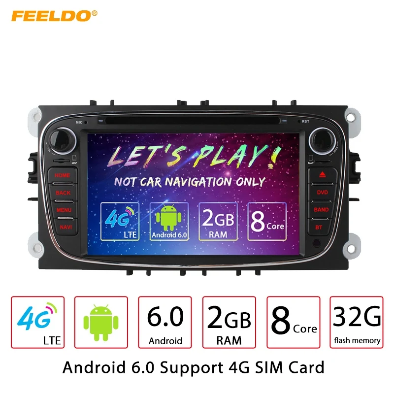 Best FEELDO 7" Black Silve Android 6.0 (64bit) DDR3 2G/32G/4G LTE Octa Core Car DVD GPS Radio Head Unit For Ford Transit Connect 1