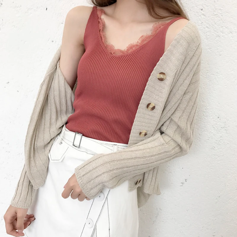 Новинка 2019 трикотажные майки женская летняя кофта жилет простая эластичная