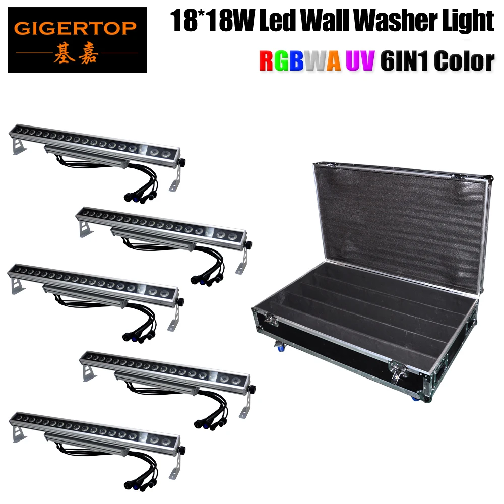 

5IN1 Flight Case with Wheels Packing 18x18 Watt 6 Color Waterproof Led Wall Washer Light Hugh Size High Output 6/10 Channels