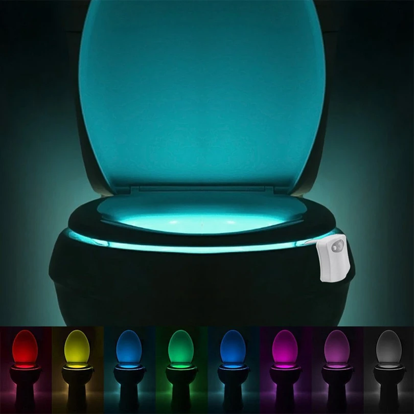 Veilleuse LED avec détecteur de mouvement PIR, éclairage pour cuvette de  toilette, 8 couleurs