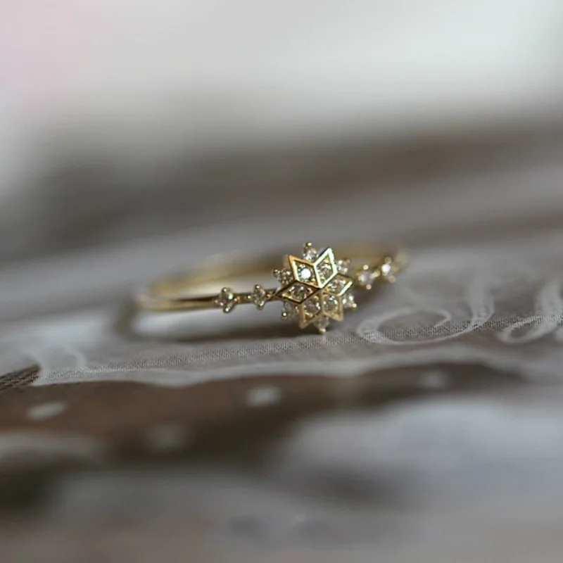 DoreenBeads медный золотой цвет снежинка кольцо прозрачный горный хрусталь юбилей