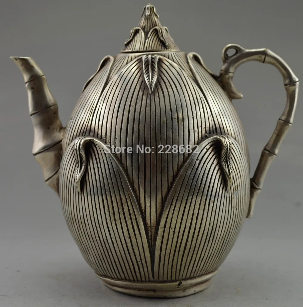 

Collectible Decorated Old Handwork Tibet Silver Carved Big Maize Teapot Statue fast Shipping