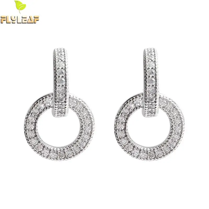 

Flyleaf Full Zircon Double Circle Dangle Earrings For Women 2018 New Trend Lady Fashion 925 Sterling Silver Jewelry