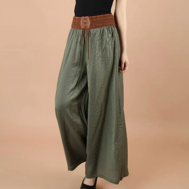 

F&je New Summer Women Linen Pants Plus Size High Waist Loose Wide Leg Pants Solid Casual Big Feet Pants Thin Lady Trousers D49