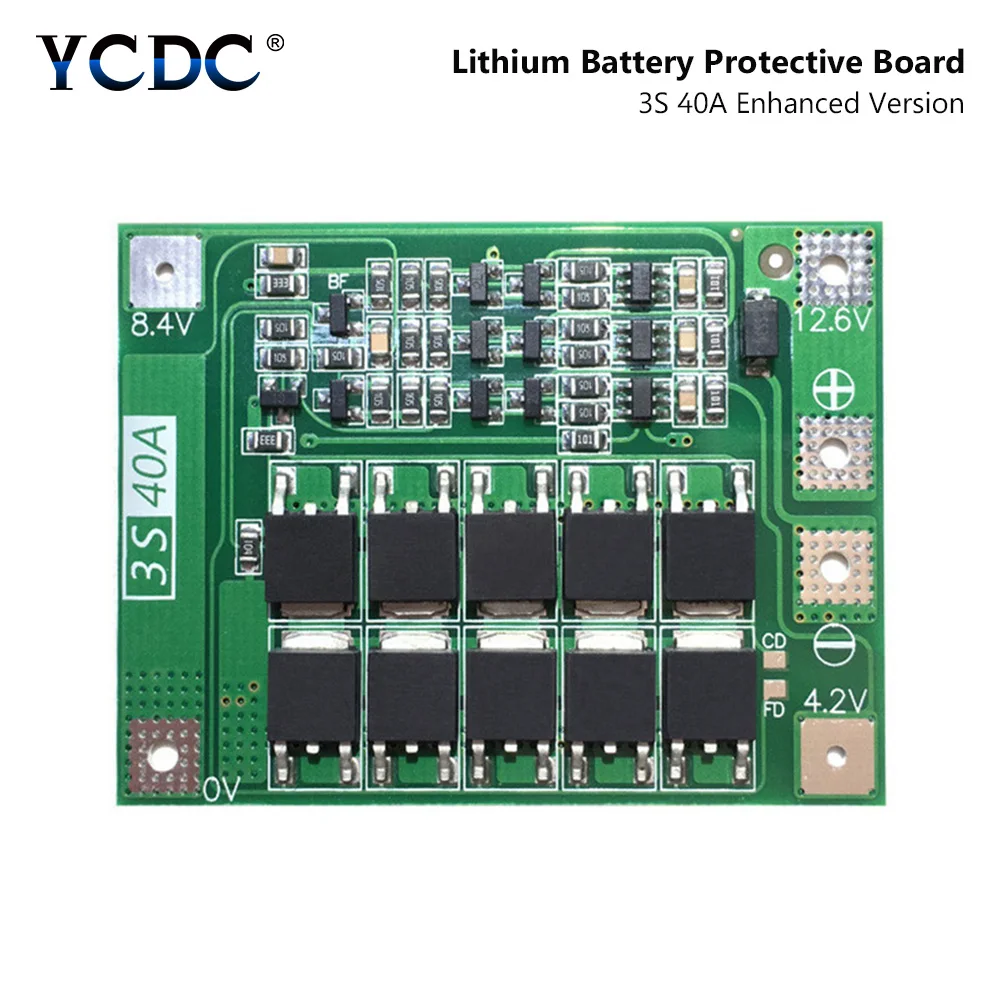 

3S 40A 3S-40A BMS 11.1V 12.6V 18650 Lithium Li Ion Po Battery Protection Board Enhanced Version Without Balanced For Drill Motor