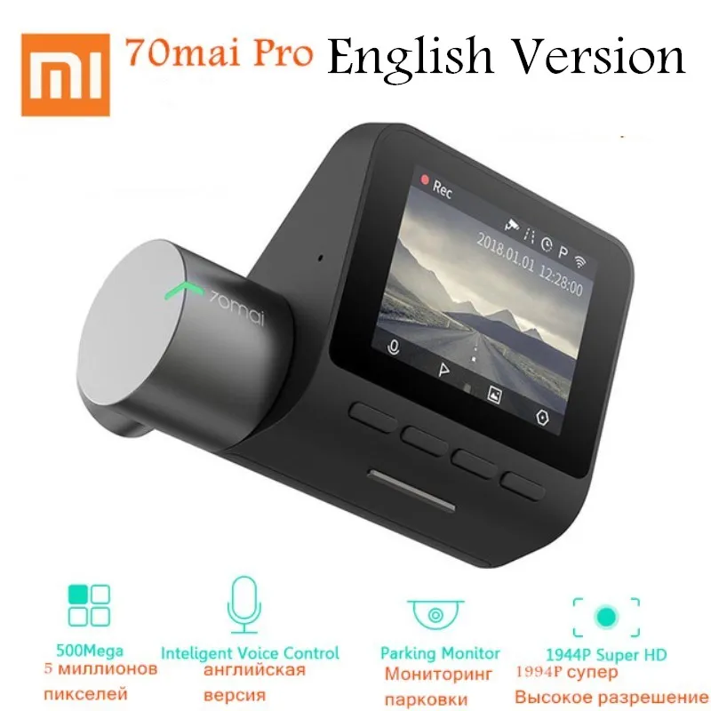 English Version Xiaomi 70mai Smart Dash Cam Pro английская/Русская версия 1944P HD Автомобильный видеорегистратор Камера 140 градусов FOV ночная версия Голосовое управление Defog - Название цвета: English Version