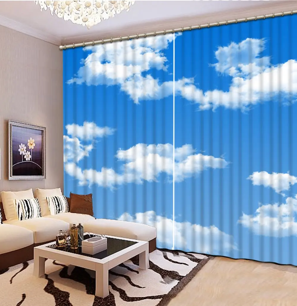 custom 3d stereoscopic curtains Blue sky and white clouds bedroom