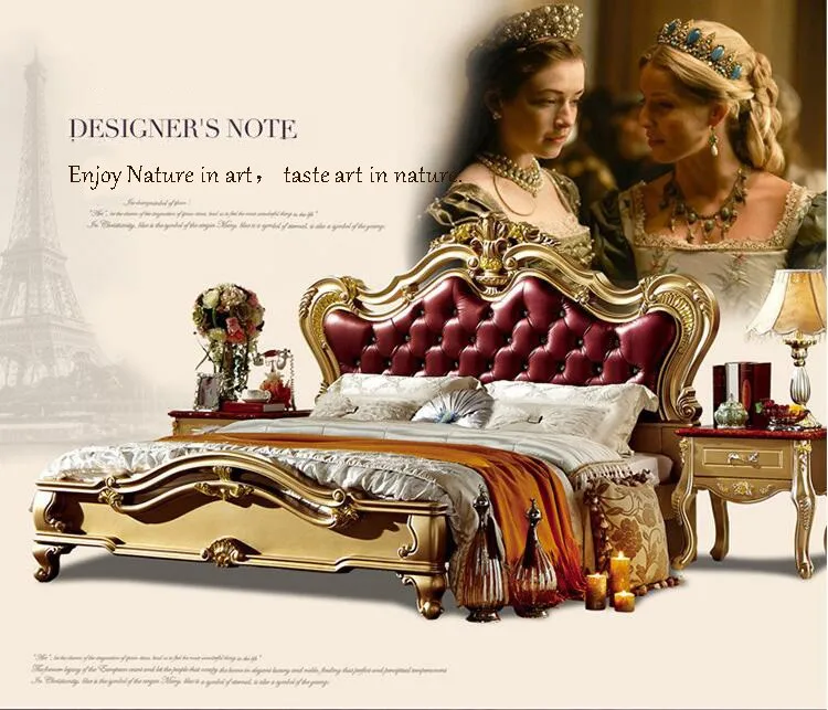 Высококачественная Модная европейская французская резная прикроватная кровать 1,8 м p10061