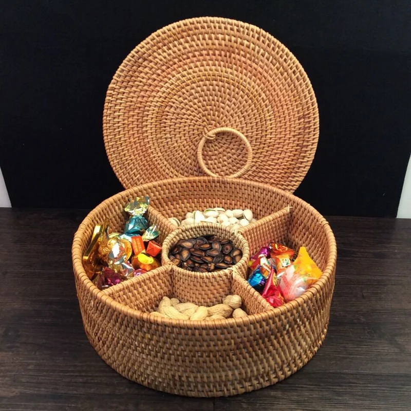 

Fruit Box Basket Rattan Storage Tissue Key Package New Year Paper Sundries Hand Made Round Rectangle Cover Dried Fruit(Color B