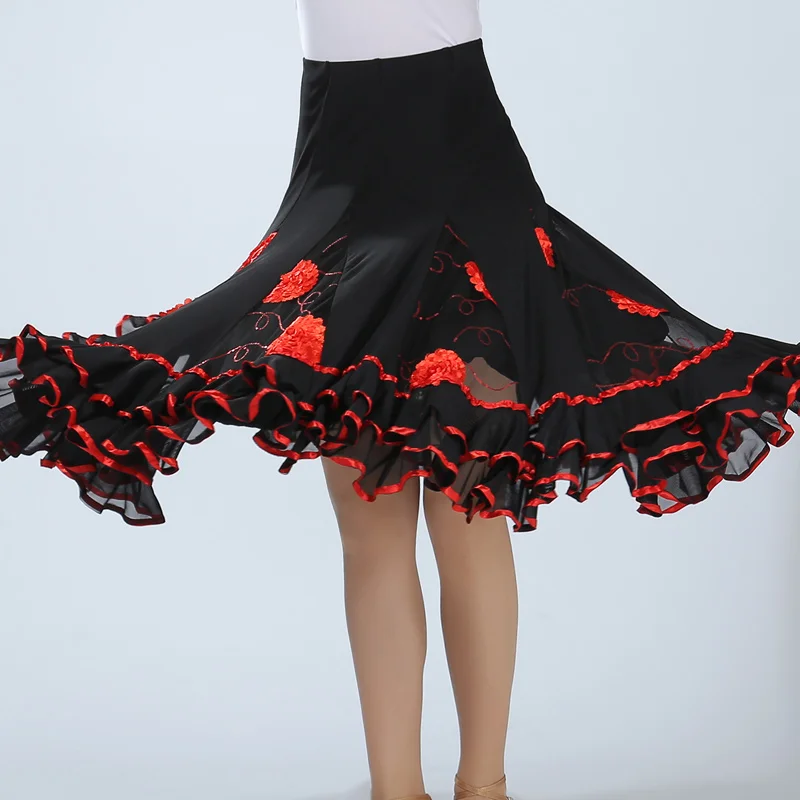 Квадратный танцевальный комплект, летняя рубашка с короткими рукавами и цветочным принтом, квадратная танцевальная юбка с объемными цветами - Цвет: red
