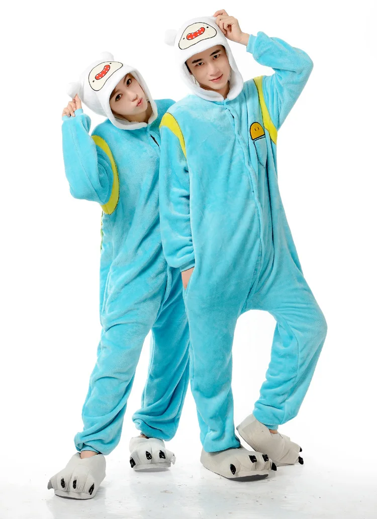 

Adventure Time with Finn Jake Costumes Finn pajamas Kigurumi Onesies Cosplay Flannel Cartoon Animal Couple Siamese Nightwear