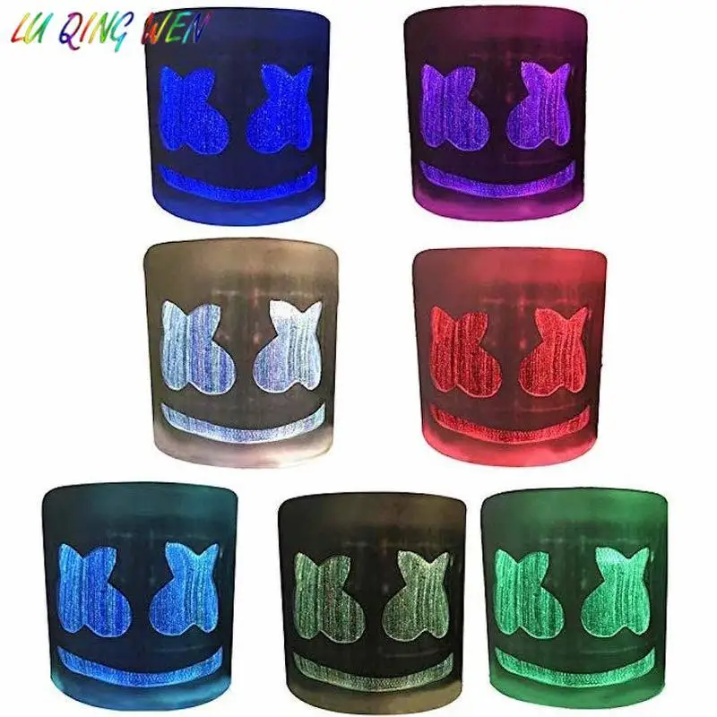 

DJ Dotcom Mask Marshmello LED Color Changing Helmet Marshmallow Mask Halloween Party Hat Adult Cosplay Marshmellow Mask Disco