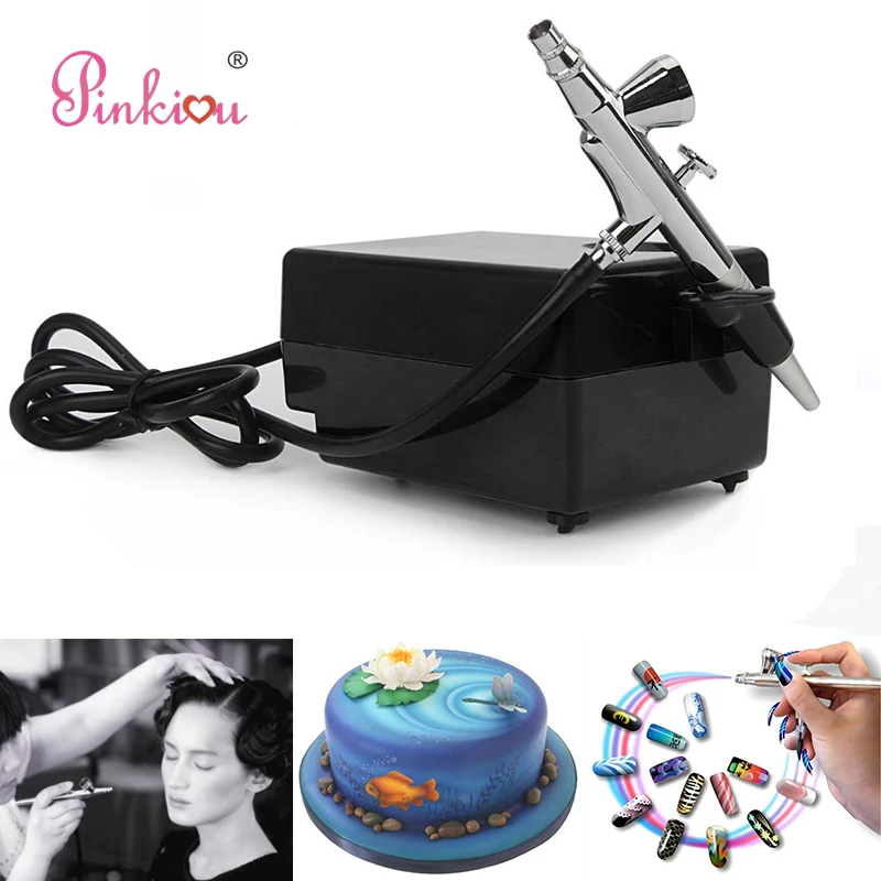 Online Negro aerógrafo compresor Kit 0,4mm Aerograph cosméticos aerógrafo para uñas arte pintura de cara maquillaje pastel de color tatuaje Hobby