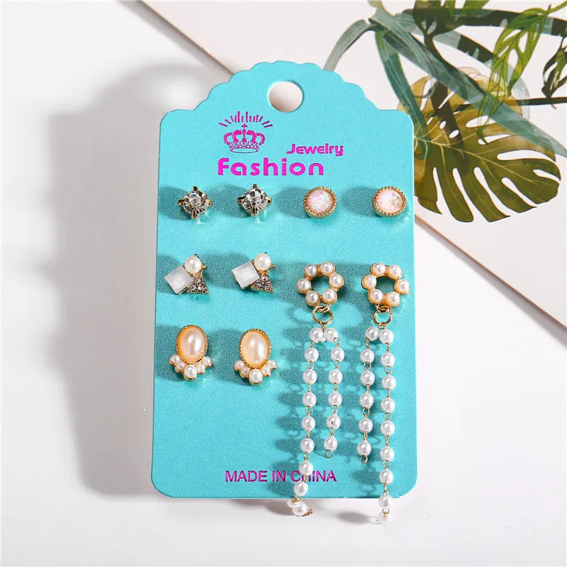 5 Kind Vintage Geometric Flower Stud Earrings Set For Women Girl Bohemian Heart Long Tassel Earring Resin Female Fashion Jewelry