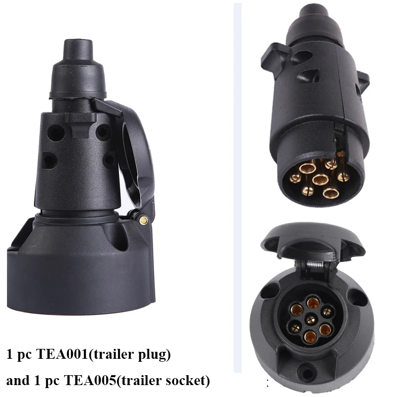

AOHEWEI 1 pc 7 Pin Trailer Plug and 1 pc 7 Pin Caravan Socket 12V 7 Way Round Standard European Car Trailer Truck Connector
