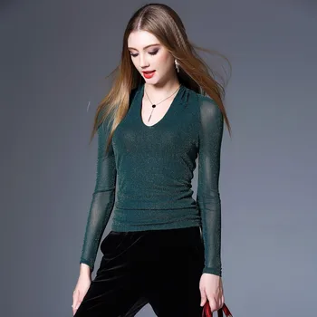 

American Style Autumn Spring 2017 Woman Fashion Slim O-Neck Bright Bling Under Shirts Ladies TacticalTshirt Tops Tmall Lipsense